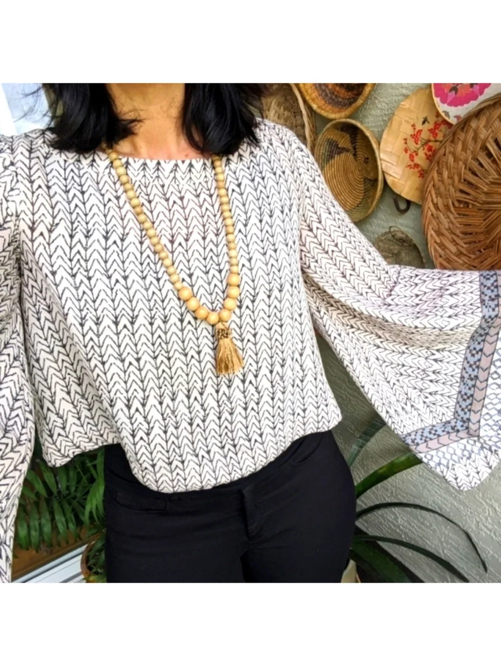 Free People Stars Aligned Bell Sleeve Crop Top